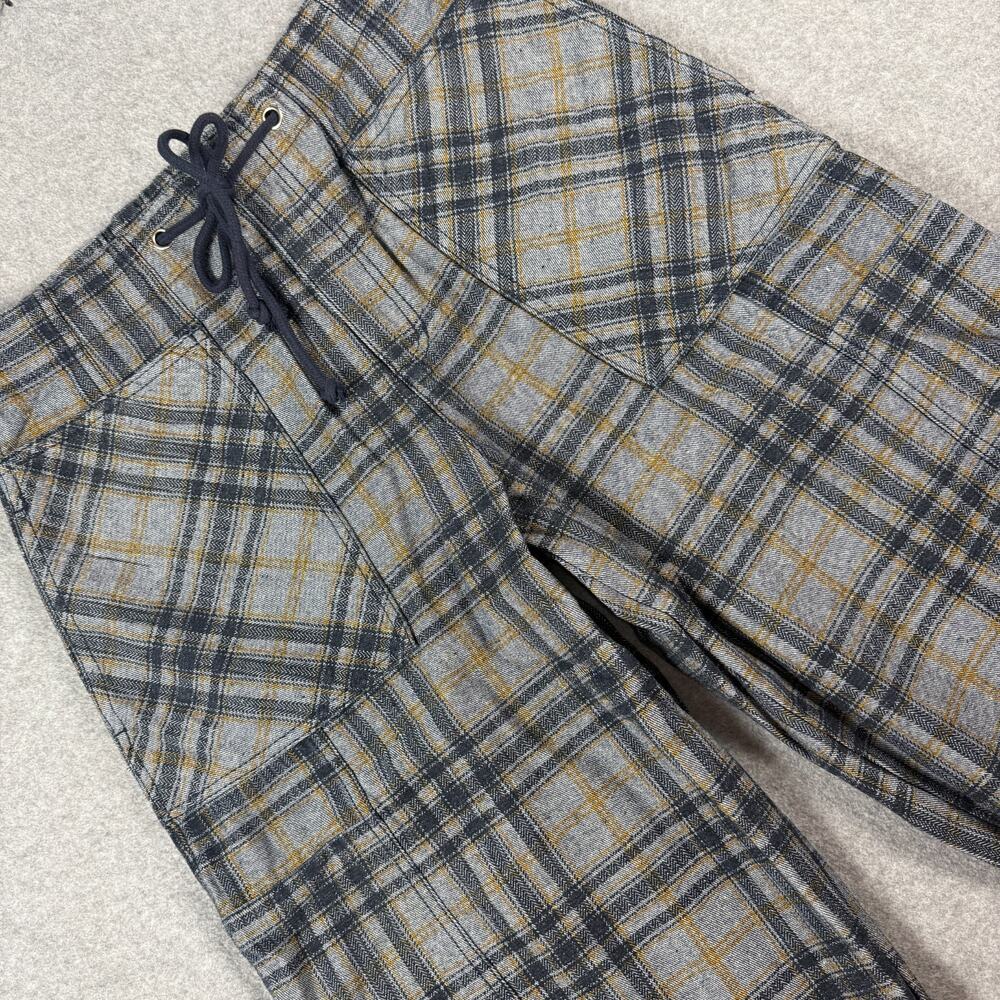 NWT Mustard Seed Plaid Wide Leg Barrel Drawstring Pants Denim Trousers S
